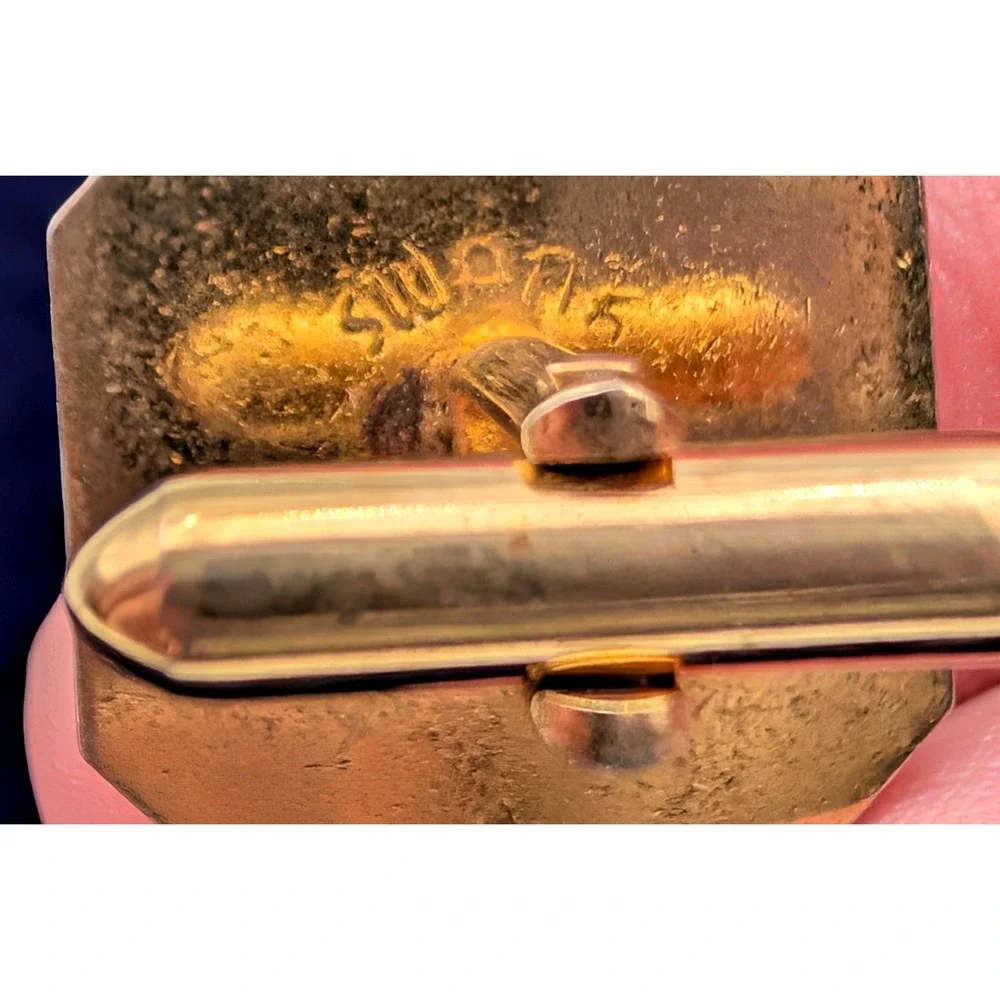 Vintage Swank Gold Tone Initial R Cufflinks Octagon Brushed Metal Mens Jewelry